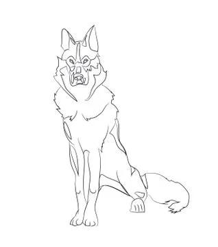Dog sitting, lines, vector Illustrazione stock
