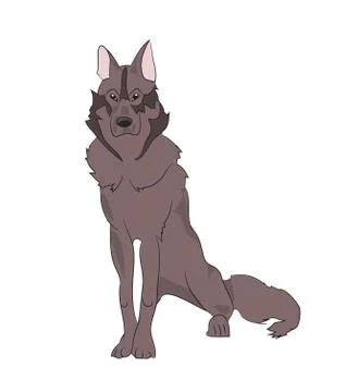 Dog sitting, lines, vector Stock-Illustration