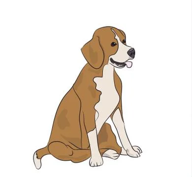Dog sitting, lines, vector Stock Illustration