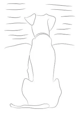 Dog sitting, lines, vector Illustrazione stock