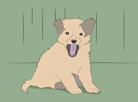 Dog sitting in a room, vector Stock Illustration