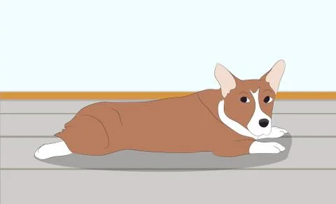Dog sitting in a room, vector Illustrazione stock