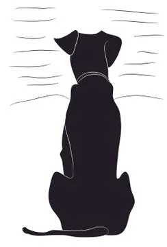 Dog sitting, silhouette, vector Stock-Illustration
