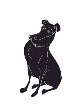 Dog sitting, silhouette, vector Stock Illustration