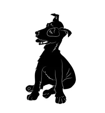 Dog sitting, silhouette, vector Stock Illustration