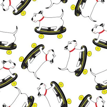 Dog on skateboard seamless pattern. Background for wrapping paper, pet store Stock-Illustration
