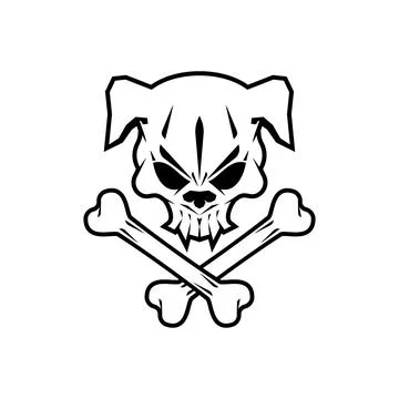 Dog Skull and Bones. Concept pet skeleton head for pirate flag Stock Illustration