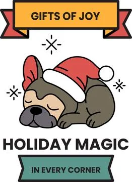 A dog is sleeping in a Christmas hat Stock Illustration