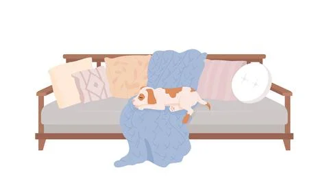 Dog sleeping on sofa semi flat color vector character Ilustración de archivo