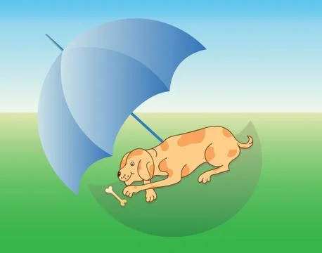 Dog sleeping under umbrella Illustrazione stock