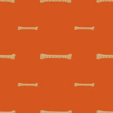 Dog snack seamless pattern with simple beige bones ornament. Orange backgroun Stock Illustration