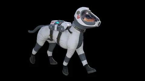 Dog in the Spacesuit Going Stock Footage 97852825