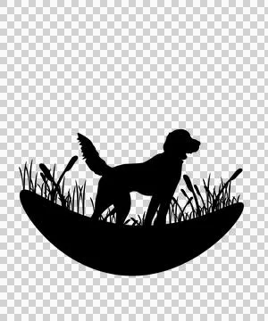 Dog Standing In Field Of Grass crescent moon shape Stock Illustration