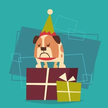 Dog Standing On Gift Boxes Stack Happy New Year 2018 Zodiac Symbol Icon Illustrazione stock