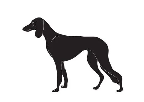 Dog stands, silhouette, vector Illustrazione stock