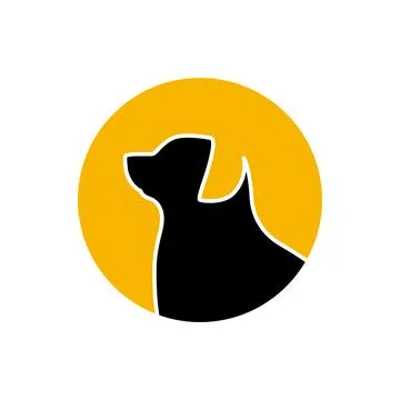 Dog with sunset simple clean circle rounded shape minimalist clean logo des.. Stock Illustration