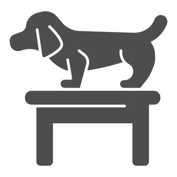Dog on table solid icon, animal hospital concept, Dachshund standing on table at 스톡 일러스트