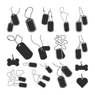 Dog Tags Elements Set Silhouette, Military Dog Tag Vector Icon 스톡 일러스트