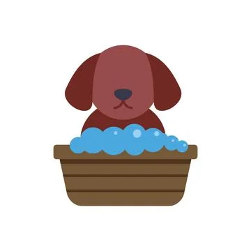 Dog taking bath in tub with bubbles Stock Illustration
