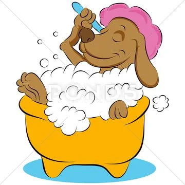 Dog taking a bubble bath Stock Illustration