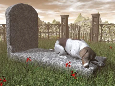 Dog on a tombstone - 3D render Stock Illustration