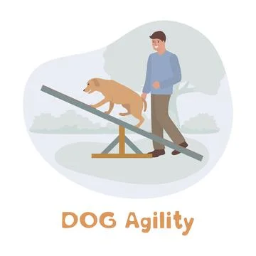 Dog Training Man Hurdle Course Agility Competition Stock Illustration