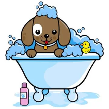 Dog in a tub taking a bath. Vector illustration Stock Illustration
