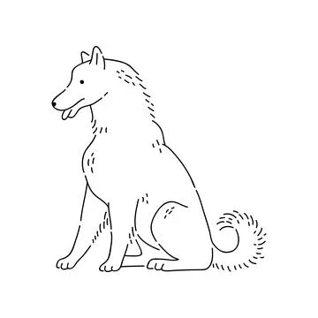 Dog vector doodle animal of Eastern astrological calendar black outline on white Stock Illustration