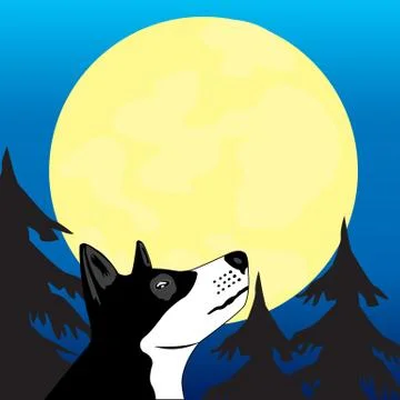Dog wails on moon Stock Illustration