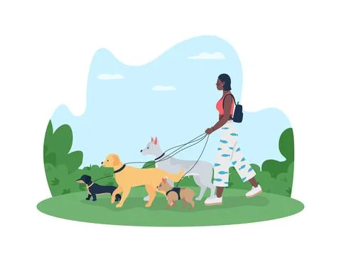 Dog walking 2D vector web banner, poster Illustrazione stock