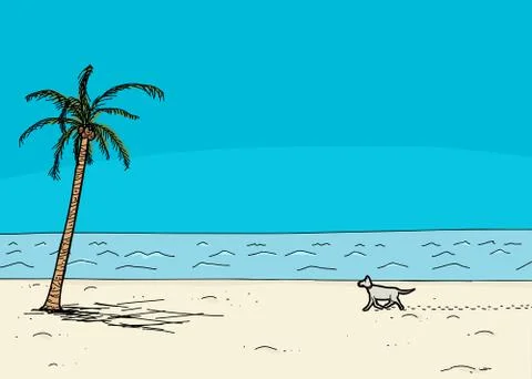 Dog Walking Alone on Beach Stock Illustration