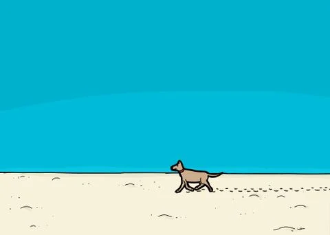 Dog Walking on Beach Stock Illustration