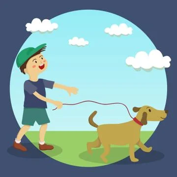 Dog Walking Boy Vector Stock-Illustration