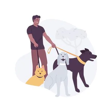 Dog walking service isolated cartoon vector illustrations. Ilustración de archivo