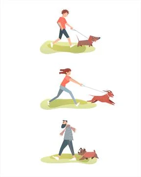 Dog walking set Illustrazione stock