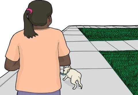 Dog Walking on Sidewalk Stock Illustration