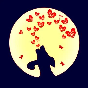 The dog was howling to the moon, a small Red heart. Vector eps 10 Stock Illustration