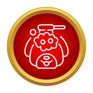 Dog washing with bubbles in red circle icon Иллюстрация