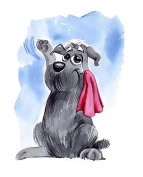 Dog waving goodbye Stock Illustration