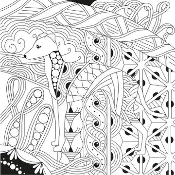 Dog zentangle styled with clean lines for coloring book for anti stress, T - Stock Illustration