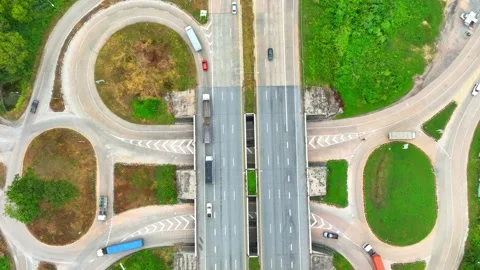 Dogbone interchange, aerial view by drone. Stock Footage 249728865