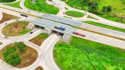 Dogbone interchange, aerial view by drone. Stock Footage 249729250