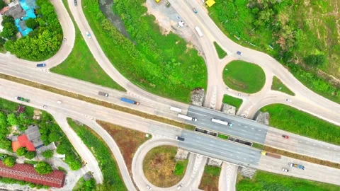 A dogbone interchange, from a drone's view. Stock Footage 249729111