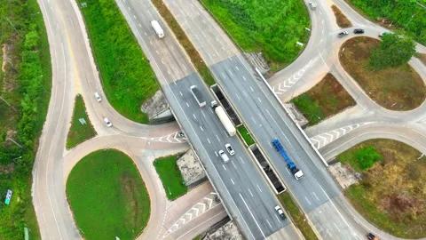 Dogbone interchange: Unique road design. Stock Footage 249728858