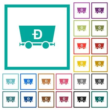 Dogecoin criptocurrency mining flat color icons with quadrant frames Stock-Illustration