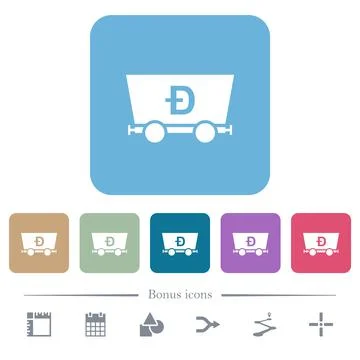 Dogecoin criptocurrency mining flat icons on color rounded square backgrounds Stock-Illustration