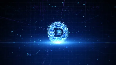 Dogecoin cryptocurrency digital encryption, Digital money exchange, Technolog Stock Footage 154190453