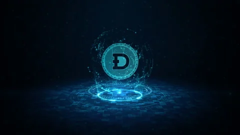 Dogecoin cryptocurrency digital encryption, Digital money exchange, Technolog Stock Footage 154190616