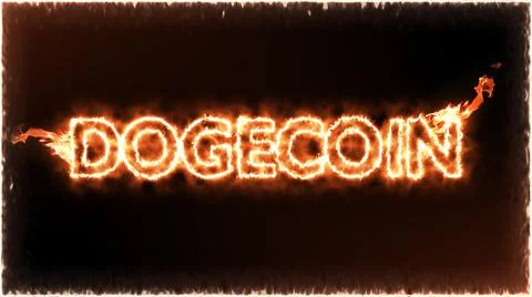 Dogecoin cryptocurrency on fire over black background Illustrazione stock