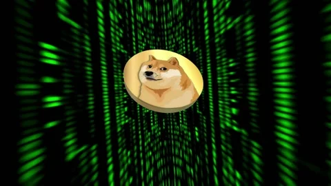 Dogecoin cryptocurrency inside binary tunnel. Stock Footage 155694995